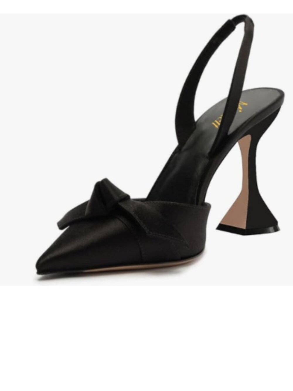 miss left Black Pointed Toe Slingback Pumps Bowknots Slip On Elastic Casual Shoe